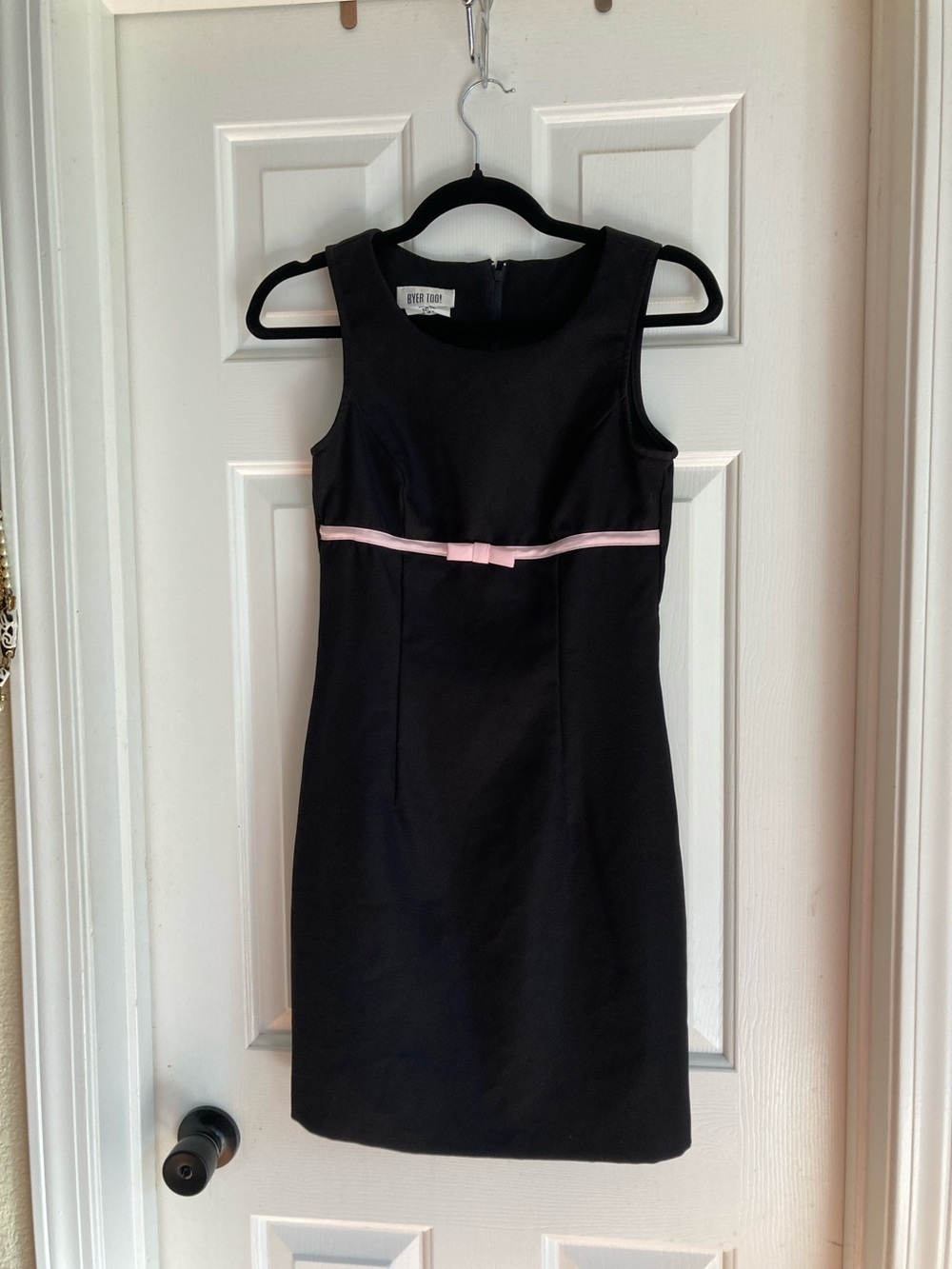 White House Black Market Black Sleeveless Sheath Dress with Pink Bow Trim